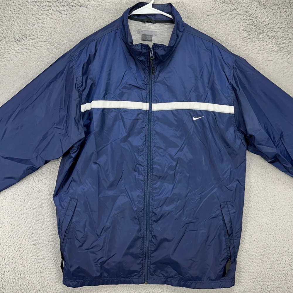 VINTAGE Nike Mens Track Jacket XL Navy Blue Full Zip Gray Tag Jersey Knit Lining